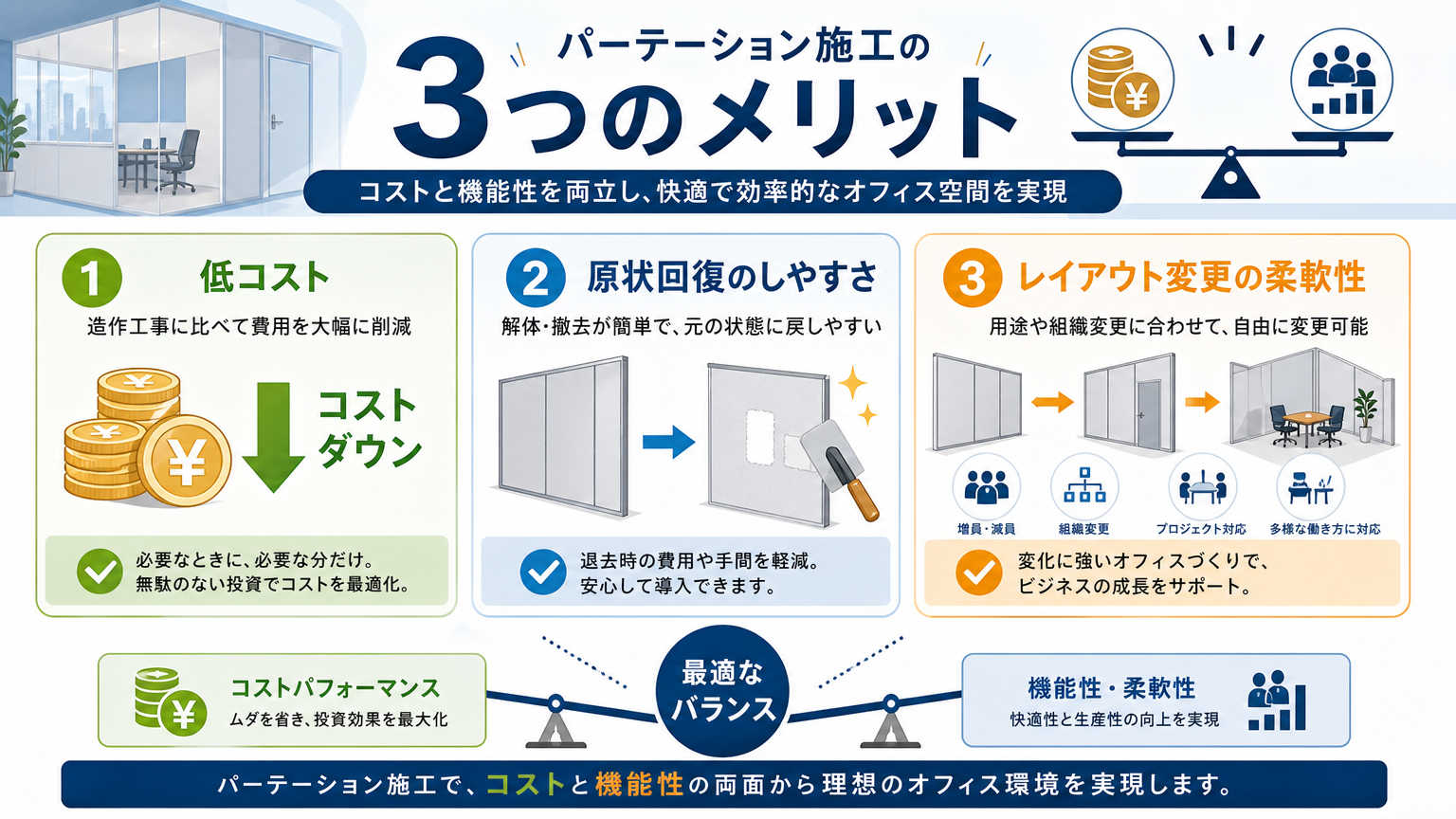 青葉区のオフィスにパーテーション施工を取り入れるメリット